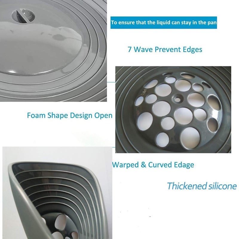 QTECLOR Thicken Silicone Boil Over Spill Safeguard - FDA Food Grade Stopper Lid, BPA-free Instant Pot Cover, Fits Openings 6" to 10" in Diameter (Gray) - Image 3